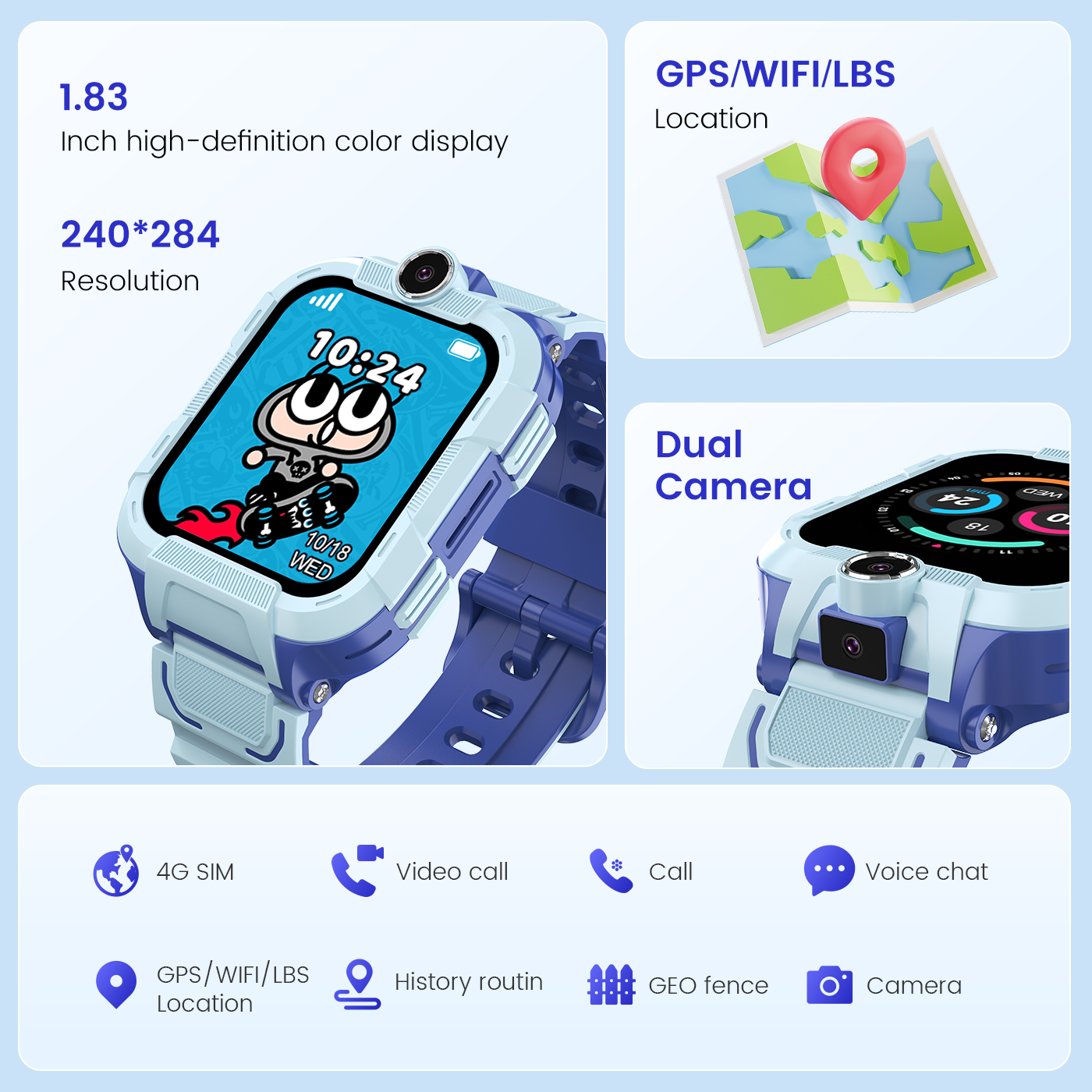 Kids 4G Smart Watch SOS GPS Location Sim Card Call Child SmartWatch ...