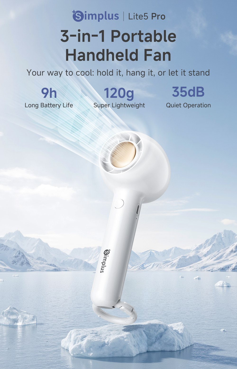 Simplus Portable Fan Rechargeable With 2-Speed Handheld Fan Desk Fan ...