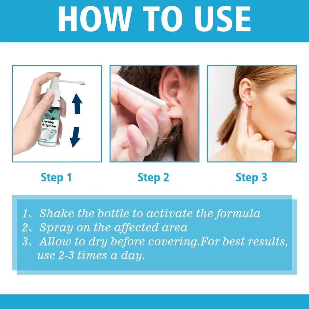 Piercing Aftercare Spray - Earring Cleaning Solution to Reduce Piercing ...