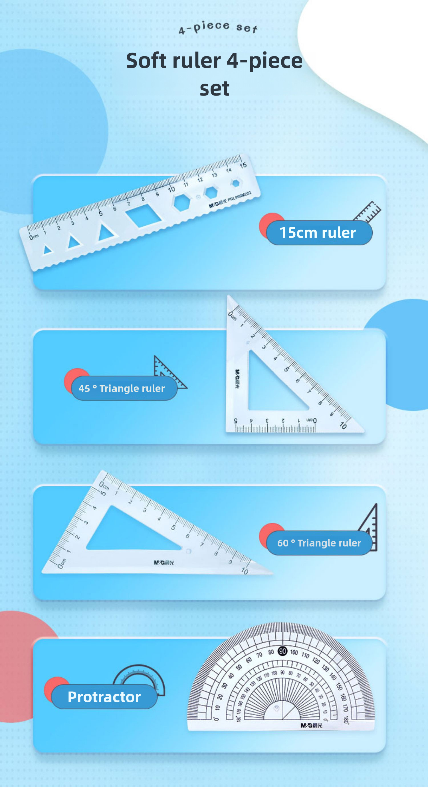 M&G Miffy Soft Ruler Set Multi-Function Measuring Tool Triangular Plate ...