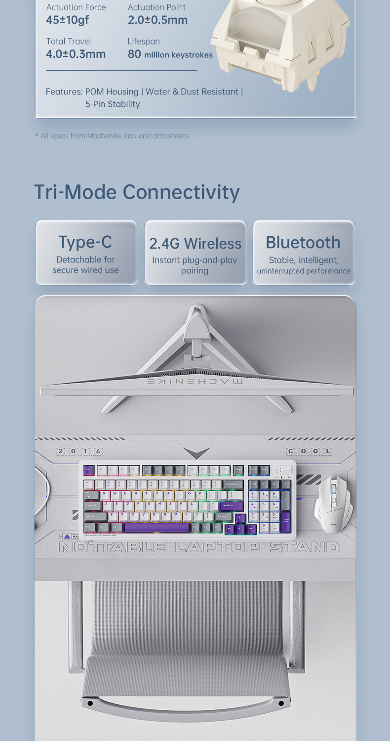 Machenike KG98 Gasket Mount Wireless Mechanical Keyboard, Type-C / 2.4 ...