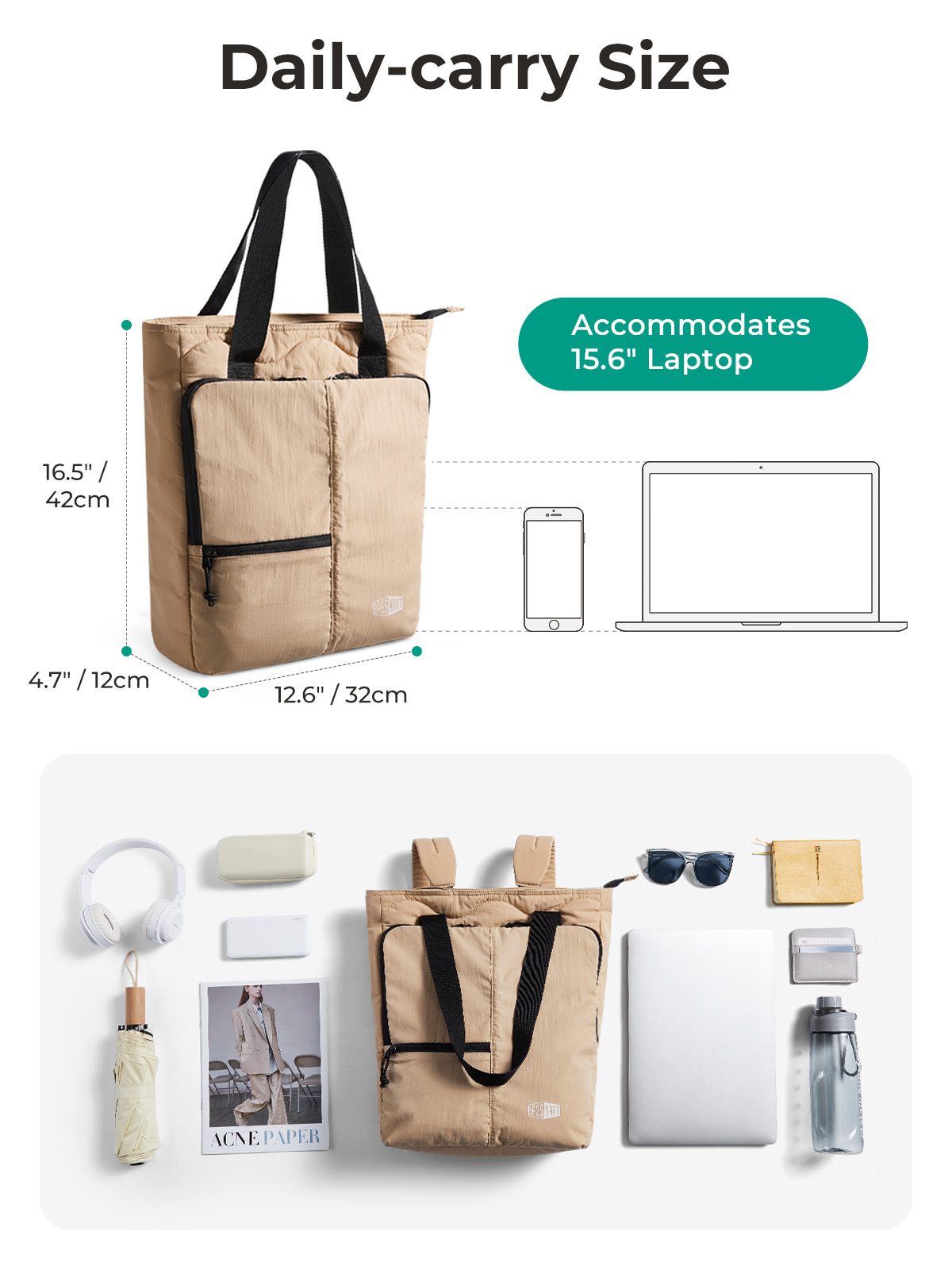 BAGSMART Convertible Tote Backpack Fits 15.6
