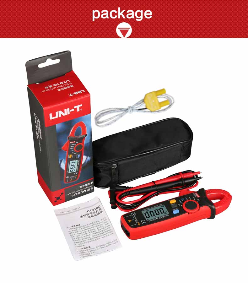 UNI-T UT210D True RMS 200A AC DC Mini Digital Clamp Meter Voltage ...