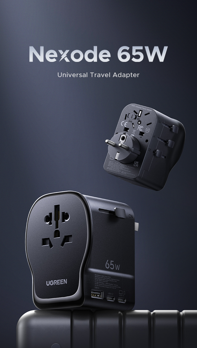 UGREEN Nexode 65W Universal Travel Adapter Switchable Plugs UK/US/DE/CN ...