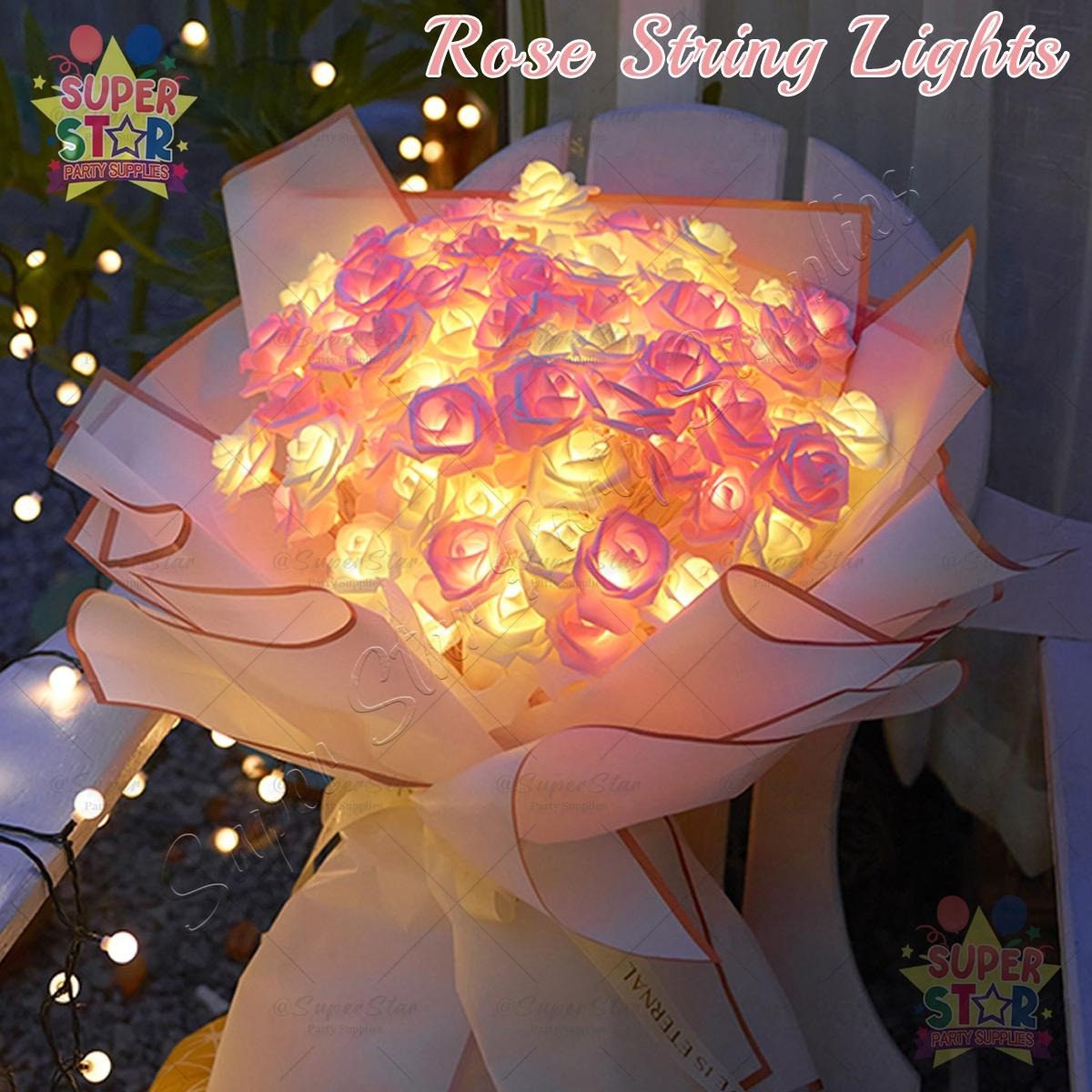 3M/6M Romantic Rose Flower String Lights with Battery Operated for ...