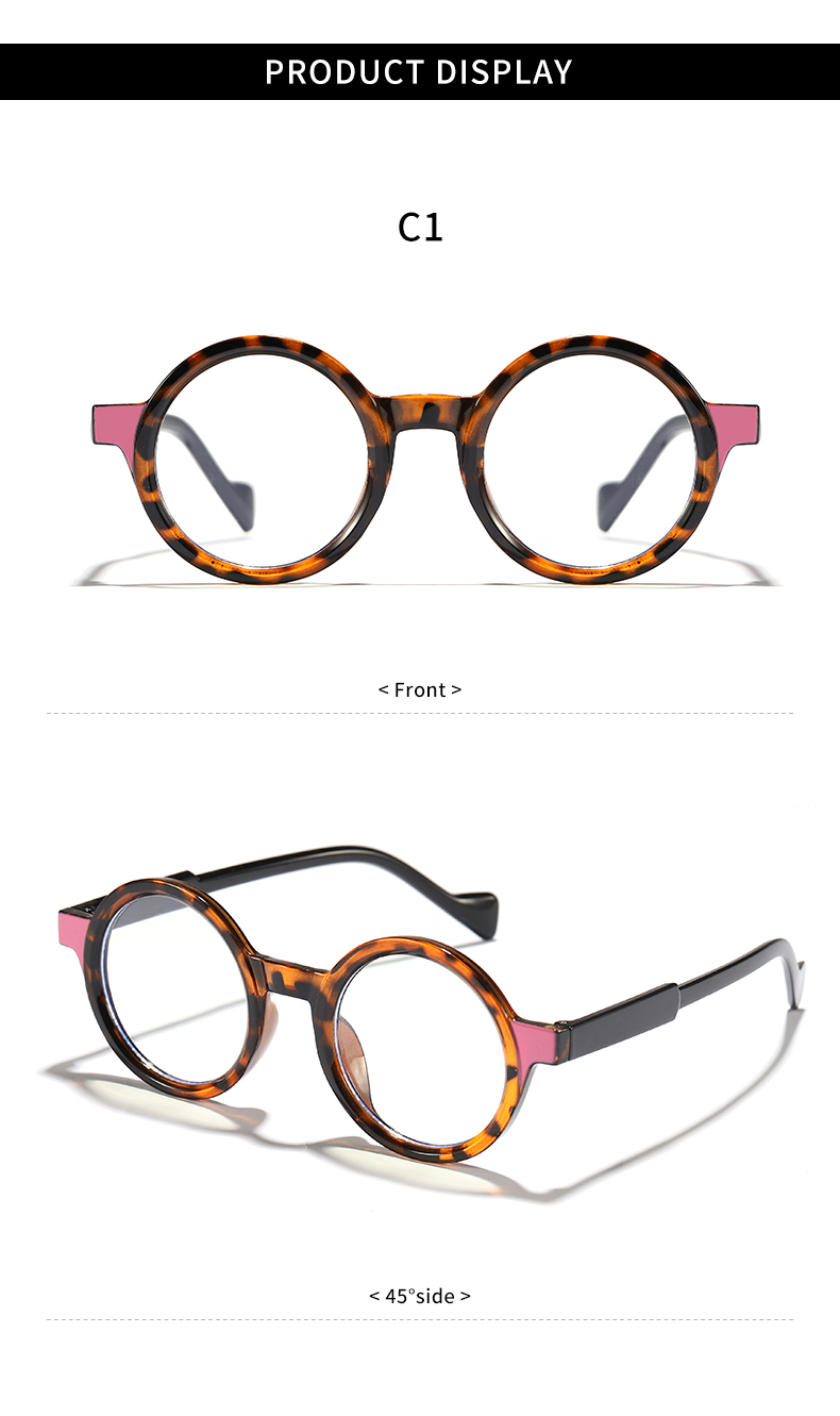 Retro Color Block Round Frame Blue Light Glasses Unisex for Men Women ...