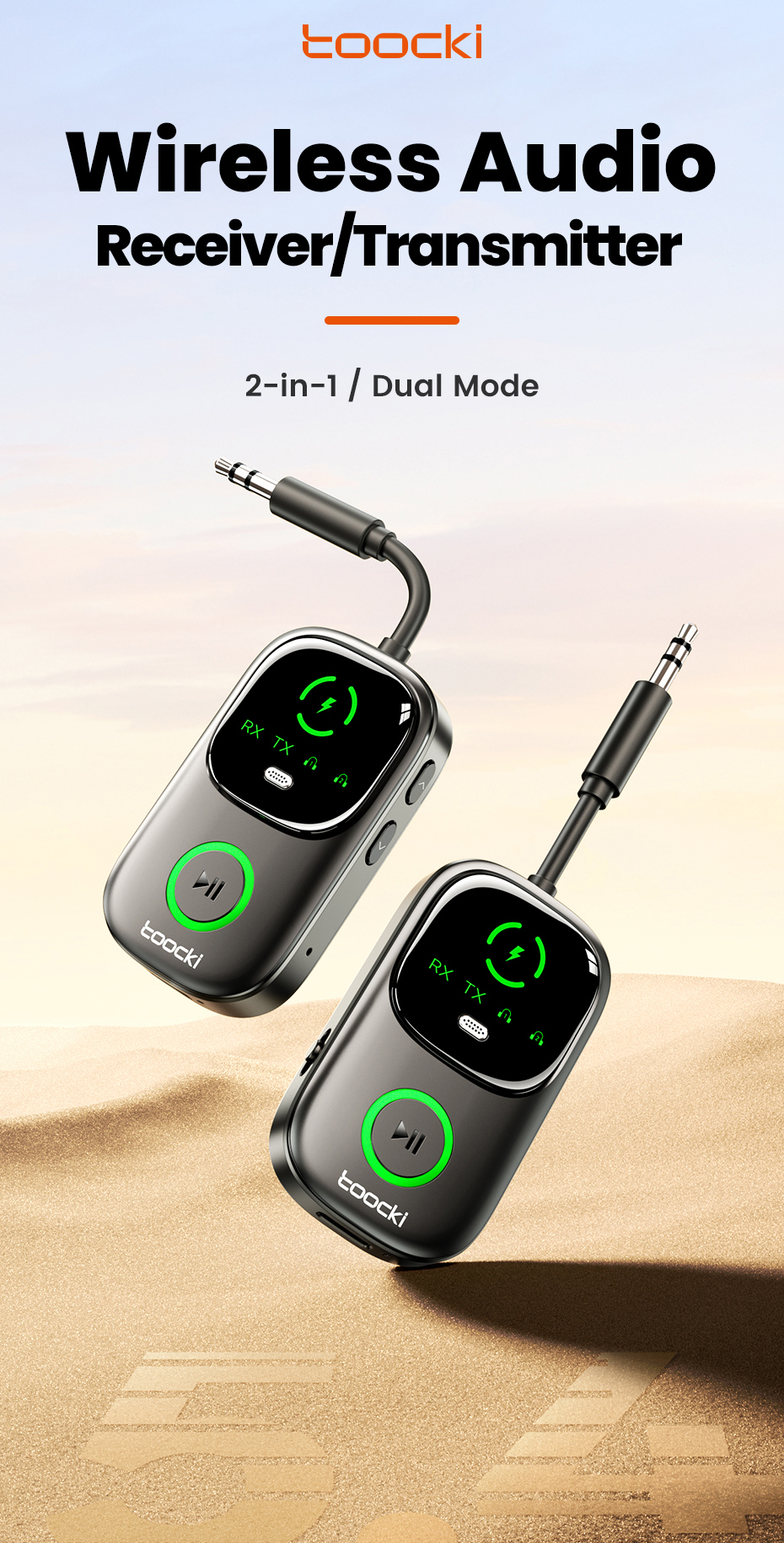 Toocki BT05 Bluetooth 5.4 AUX Receiver Transmitter 2 in 1 3.5mm AUX ...