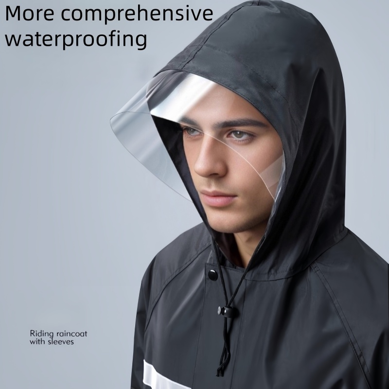 FITHUB 2-Piece Motorcycle Rain Suit – Waterproof Breathable Polyester, Reflective Strips, Black, Unisex