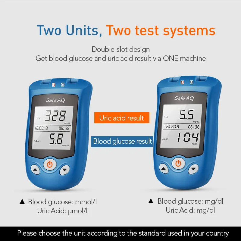 Sinocare Safe AQ UG mg/dL Blood Glucose & Uric Acid Meter or Glucose ...