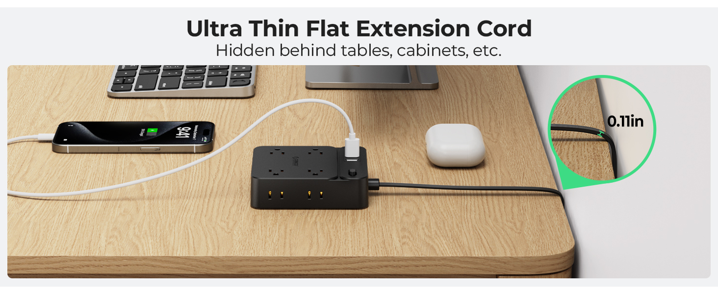 ORICO US Plug Ultra Thin Power Strip Portable 8 Gang Extension Cord ...