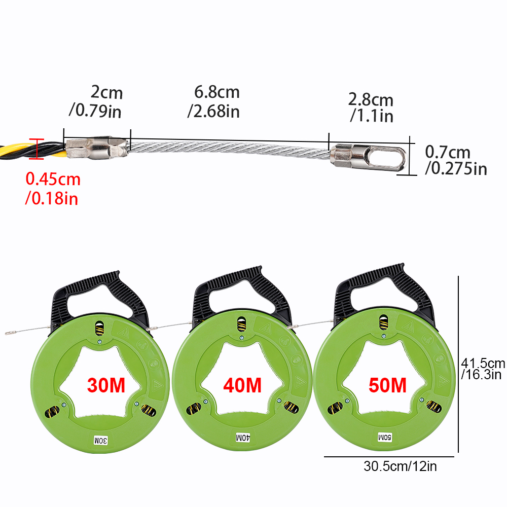 50/40/30M 4.5mm Fiberglass Fish Tape Electric Cable Puller Reel Puller ...