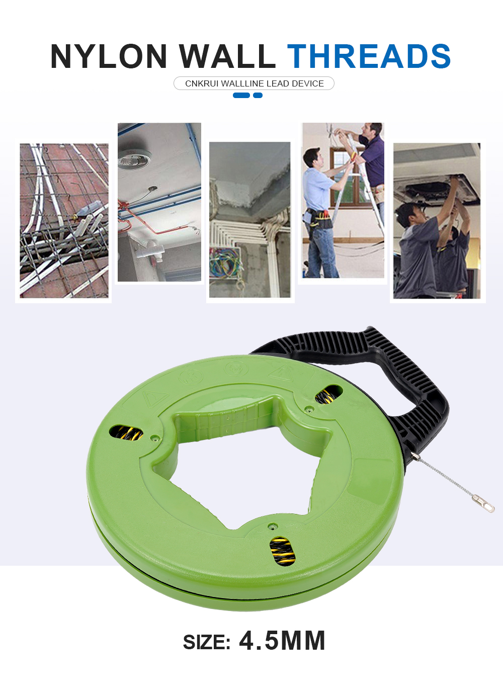 50/40/30M 4.5mm Fiberglass Fish Tape Electric Cable Puller Reel Puller ...