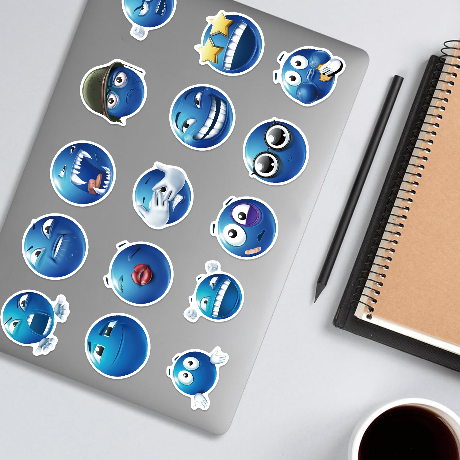 50PCS Funny Blue Beans MEME Stickers For Kids Waterproof Emoji Labels ...