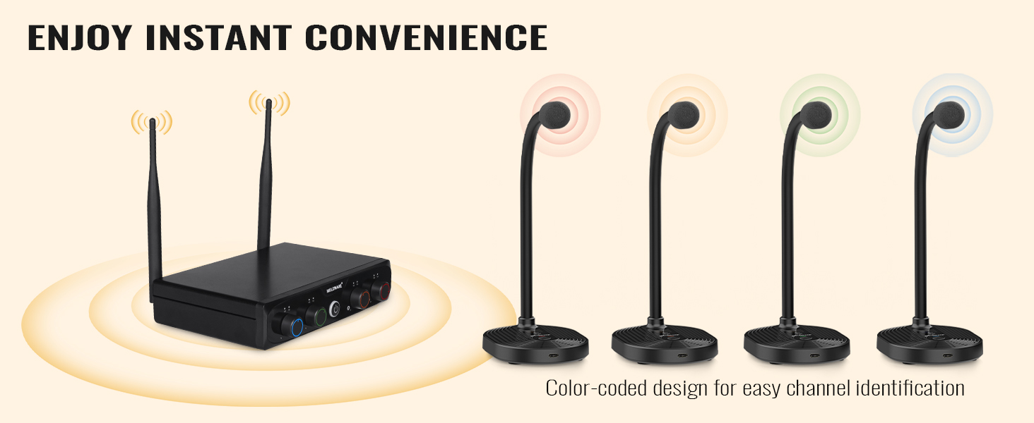 MELONARE MWM-41-4G 4-Channel UHF Wireless Conference Mic System w ...