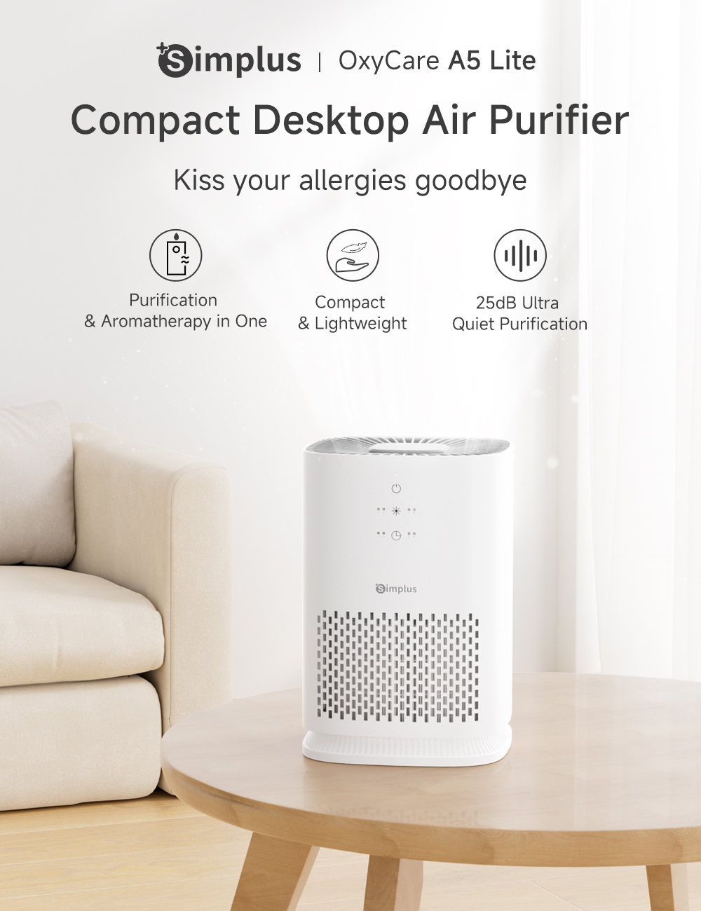 Simplus Air Purifier HEPA H11 Filter Remove Allergens Desktop Bedroom ...