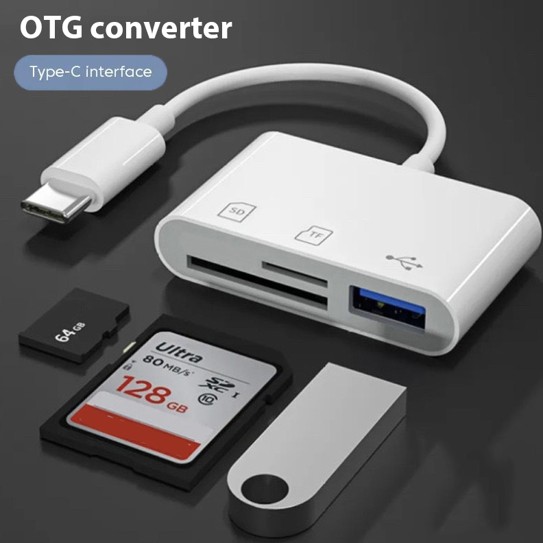 Type C Adapter to USB TF SD Card Reader 3 in 1 OTG High Speed ...