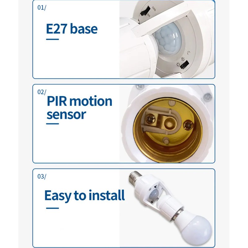 360 Degrees Human Induction Motion Sensor Night Lamp Socket Base E27 ...