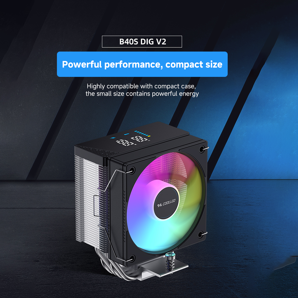 Coolleo B40S DIG V2 ARGB CPU Cooler Temperature Digital Display 10cm PC ...