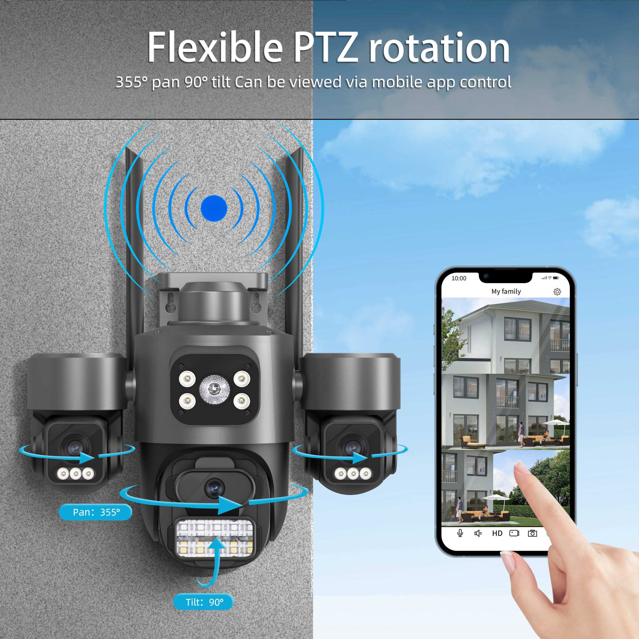 ICSEE 12MP CCTV Camera 4K Three-Lens PTZ Outdoor Waterproof Wireless ...