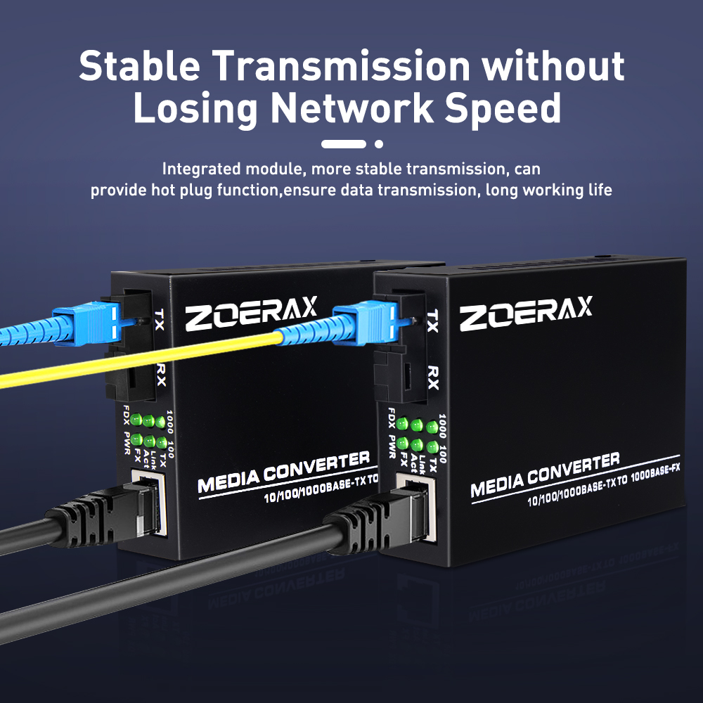 ZoeRax Gigabit Fiber Media Converter 1000Mbps RJ45 to SC Single Mode ...