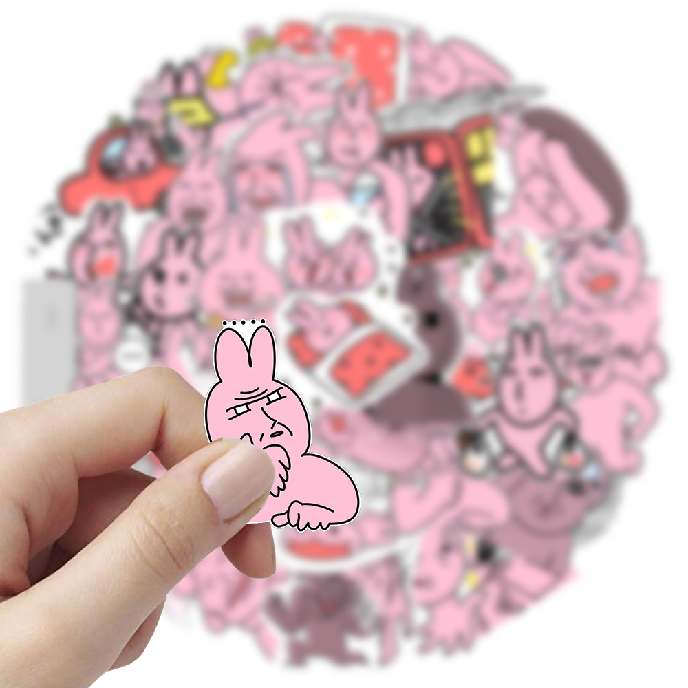 Funny pink rabbit character meme 54pcs waterproof sticker for laptop ...