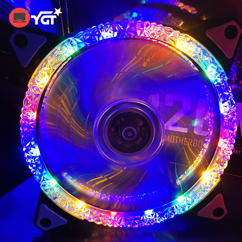 YGT RGB PC Fan 120mm Rainbow 4-pin Double Ring Diamond Computer Fan 5 ...