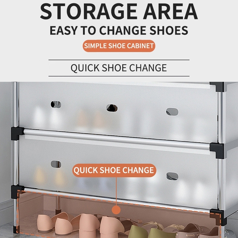 4/5/6 Layers Shoe Rack Organizer With Cover Dustrproof Stainless Steel ...