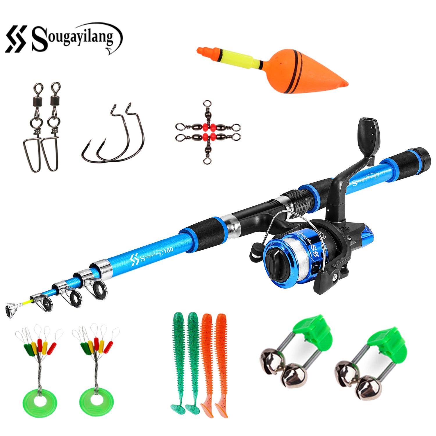 Sougayilang 1.8M Rotating Combination - Portable Rod/reel/Line/Luya Set ...