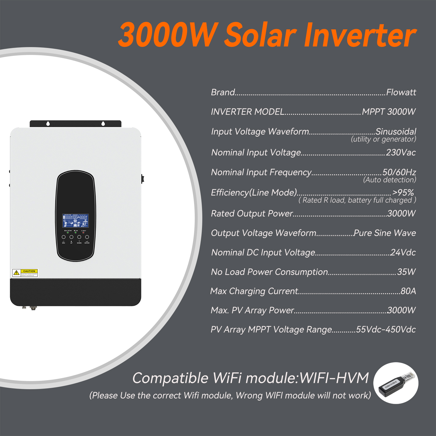 Flowatt 2KW 3KW Hybrid Solar Charger Inverter Built-in 80A MPPT Solar ...