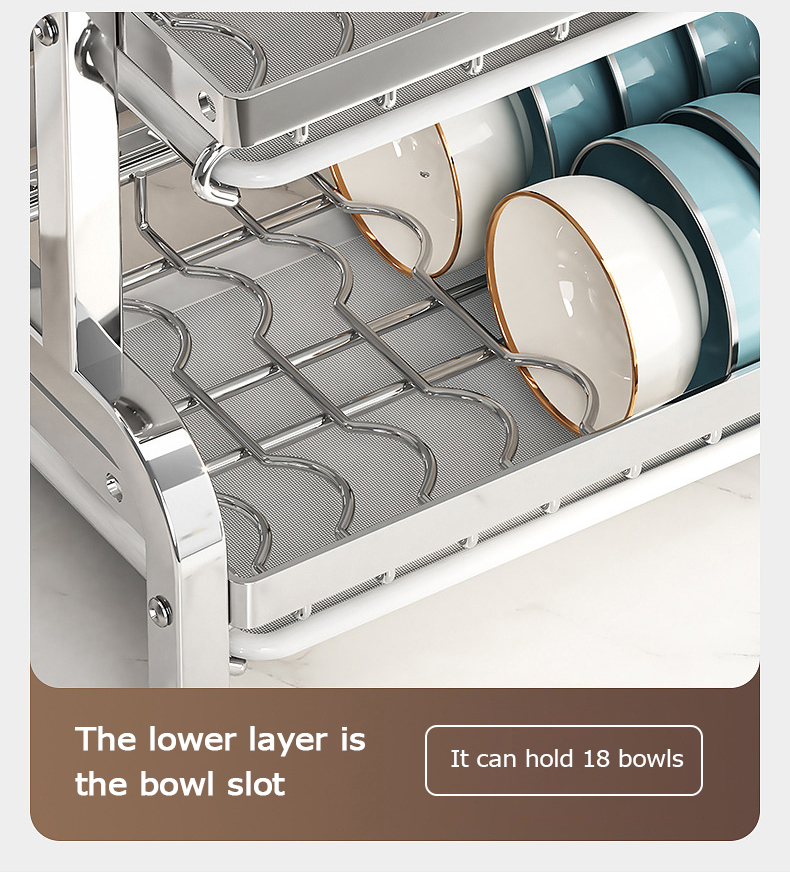 KEVE 2/3 Layers Dish Rack with Drainer 304 Stainless Steel Dish Drainer ...