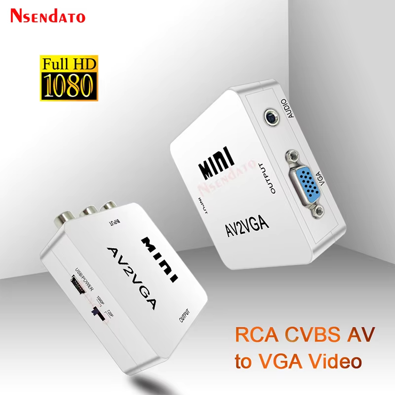 (PHI Stock) Mini RCA To VGA Converter AV2VGA 1080P Converter with 3.5mm ...
