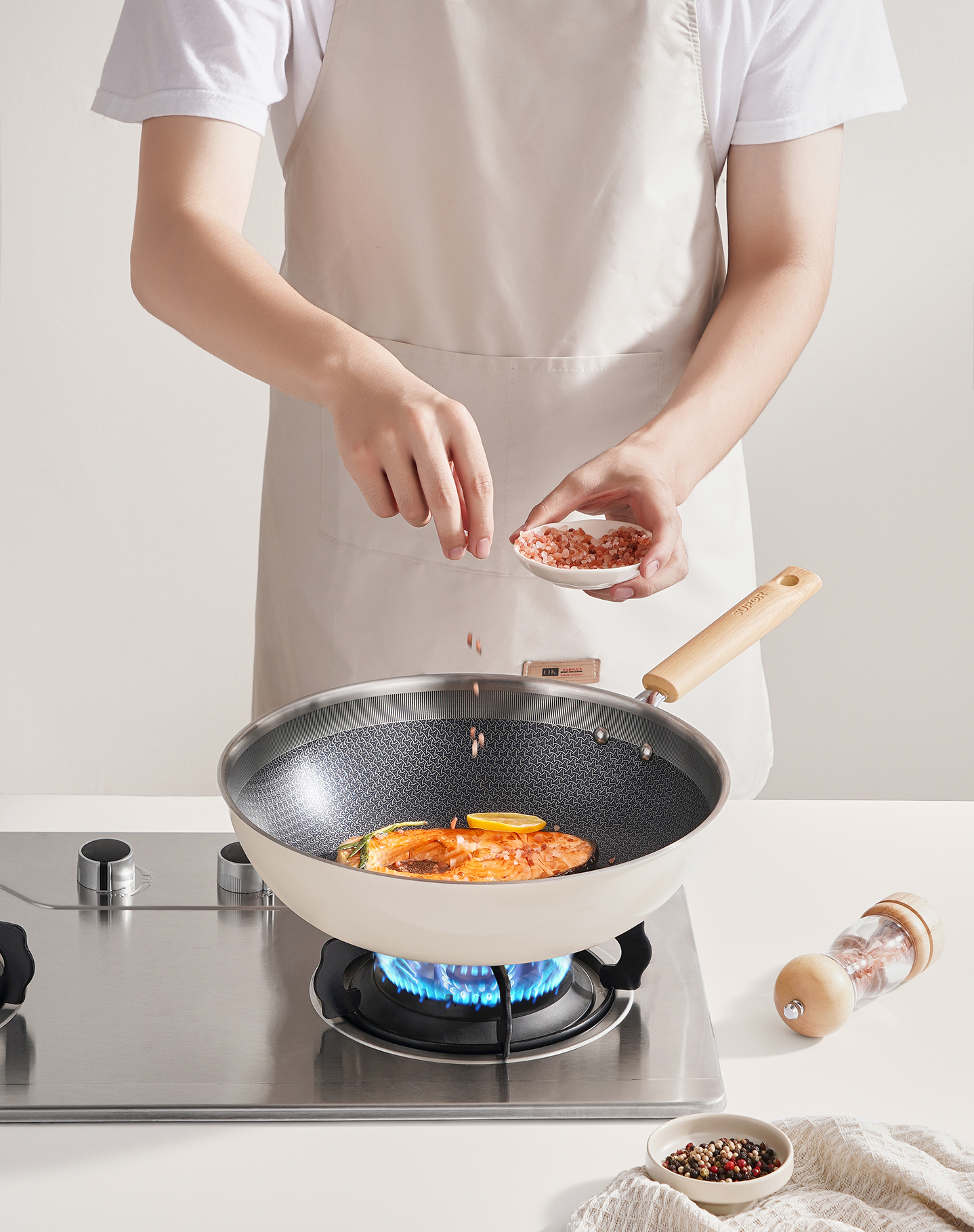 Supor Pure 304 Stainless Steel Pan 32cm Wok Honeycomb Pan With Glass ...