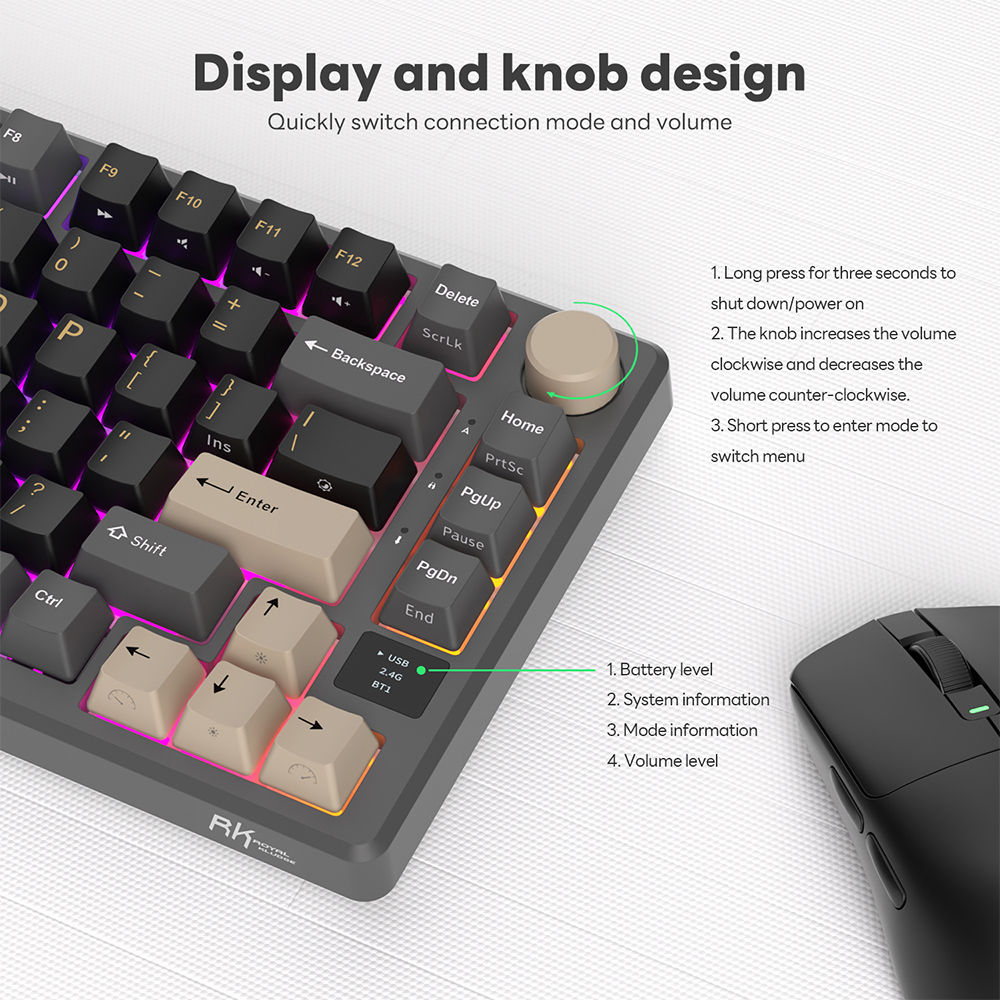 RK Royal Kludge RKM75 Gasket 81 Keys Wireless Mechanical Keyboard ...