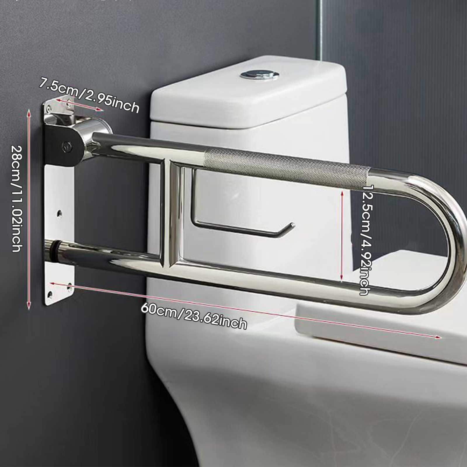 [Local delivery] 23.6 INCH Stainless Toilet Safety Rails,Disabled Flip ...