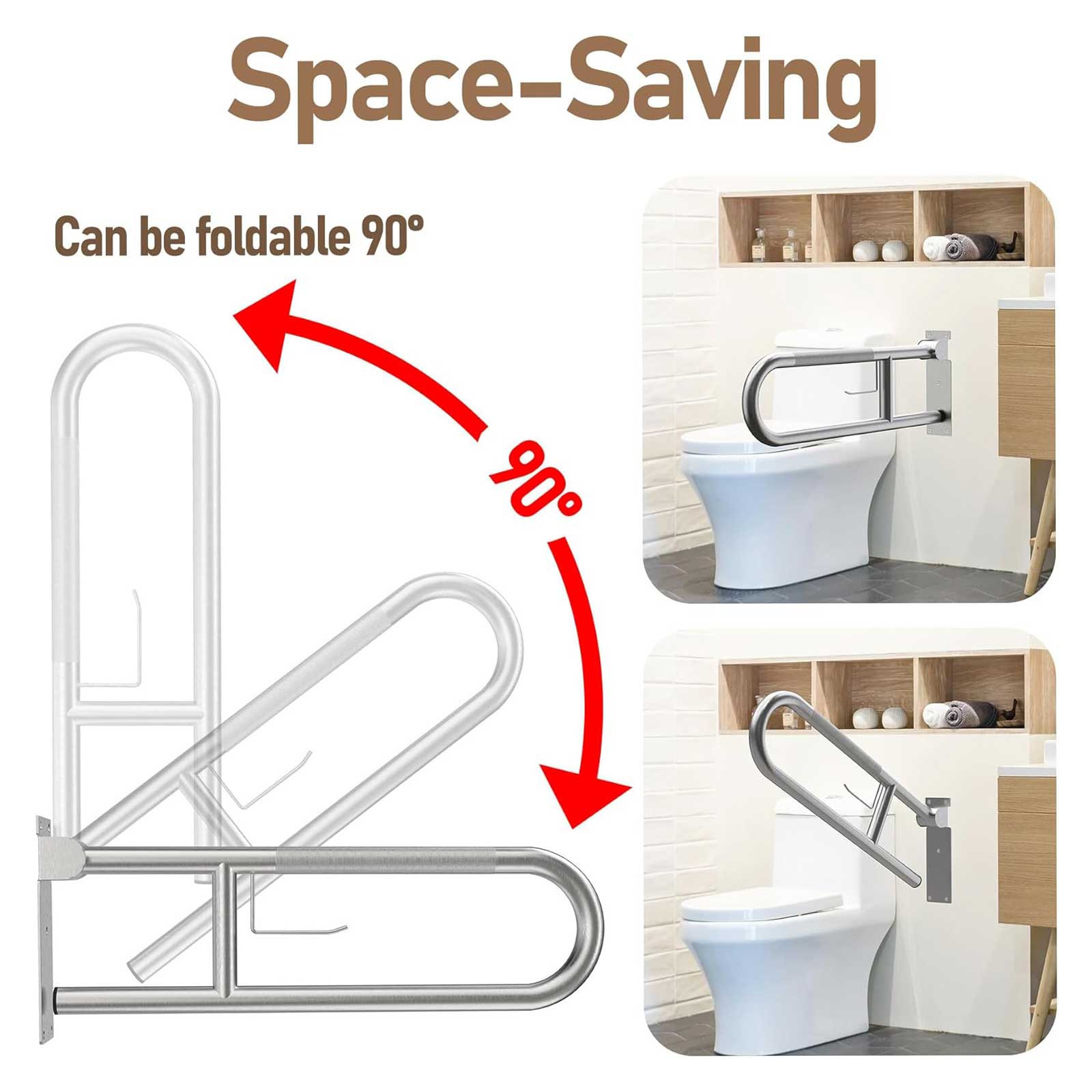 [Local delivery] 23.6 INCH Stainless Toilet Safety Rails,Disabled Flip ...