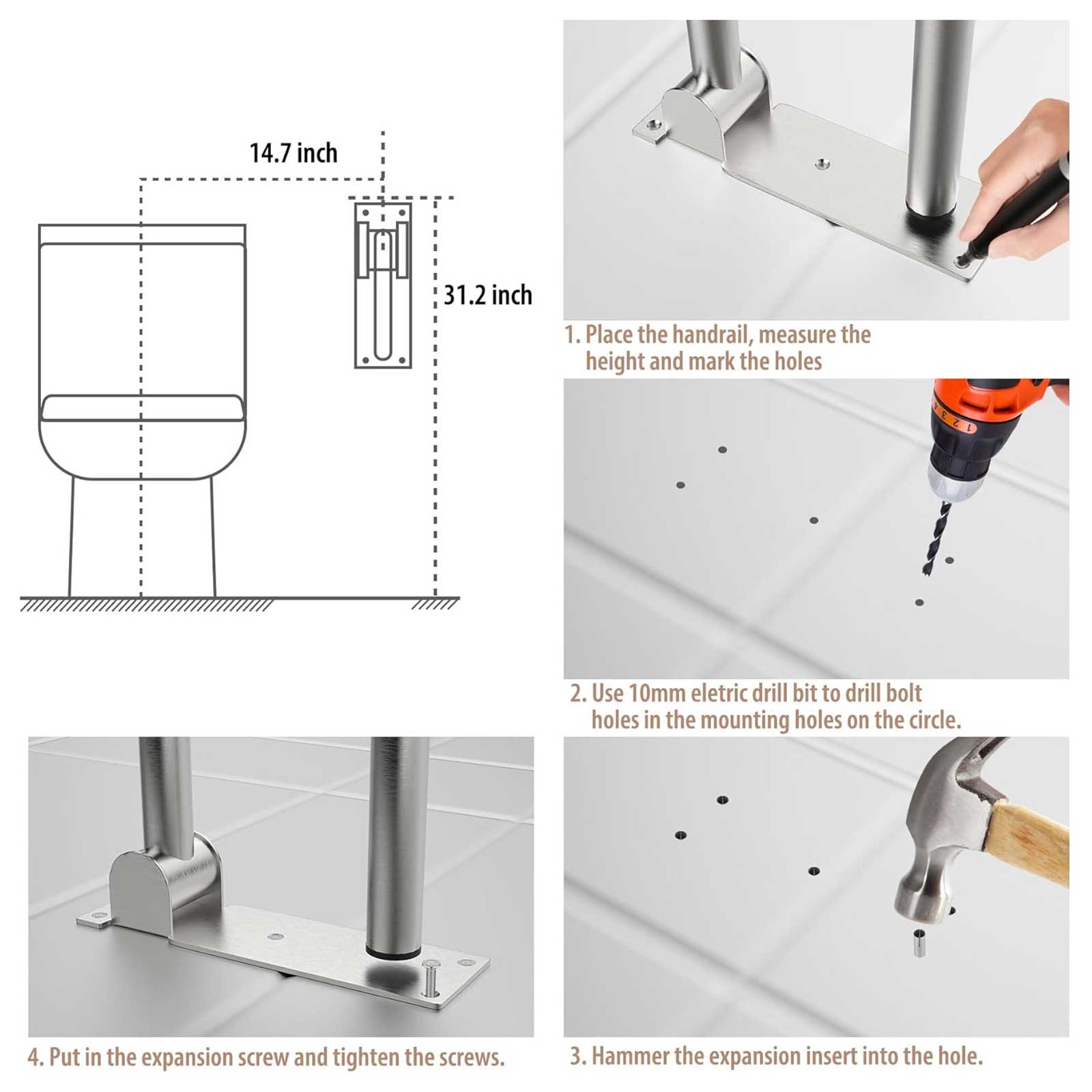 [Local delivery] 23.6 INCH Stainless Toilet Safety Rails,Disabled Flip ...