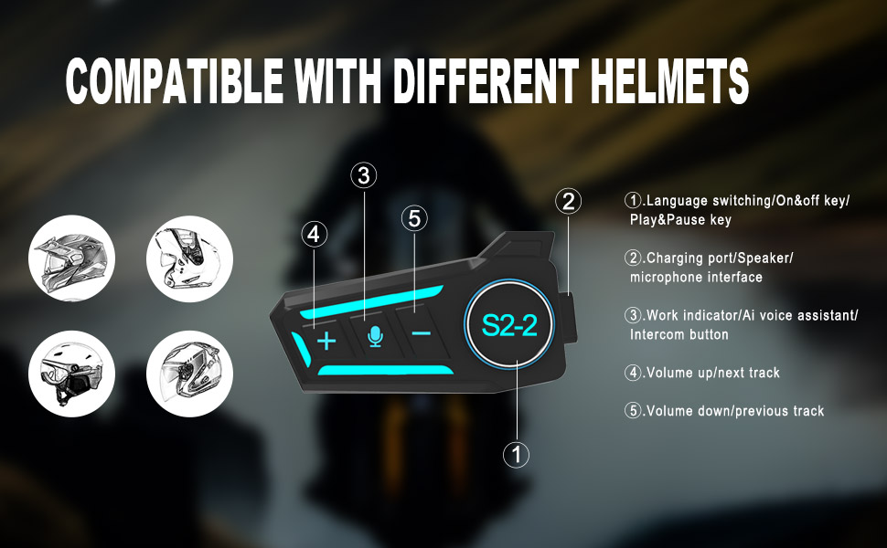 [BUY 1 GET 1] Motorcycle Intercom Helmet Headset 1000mah Bt5.4 Ipx6 ...