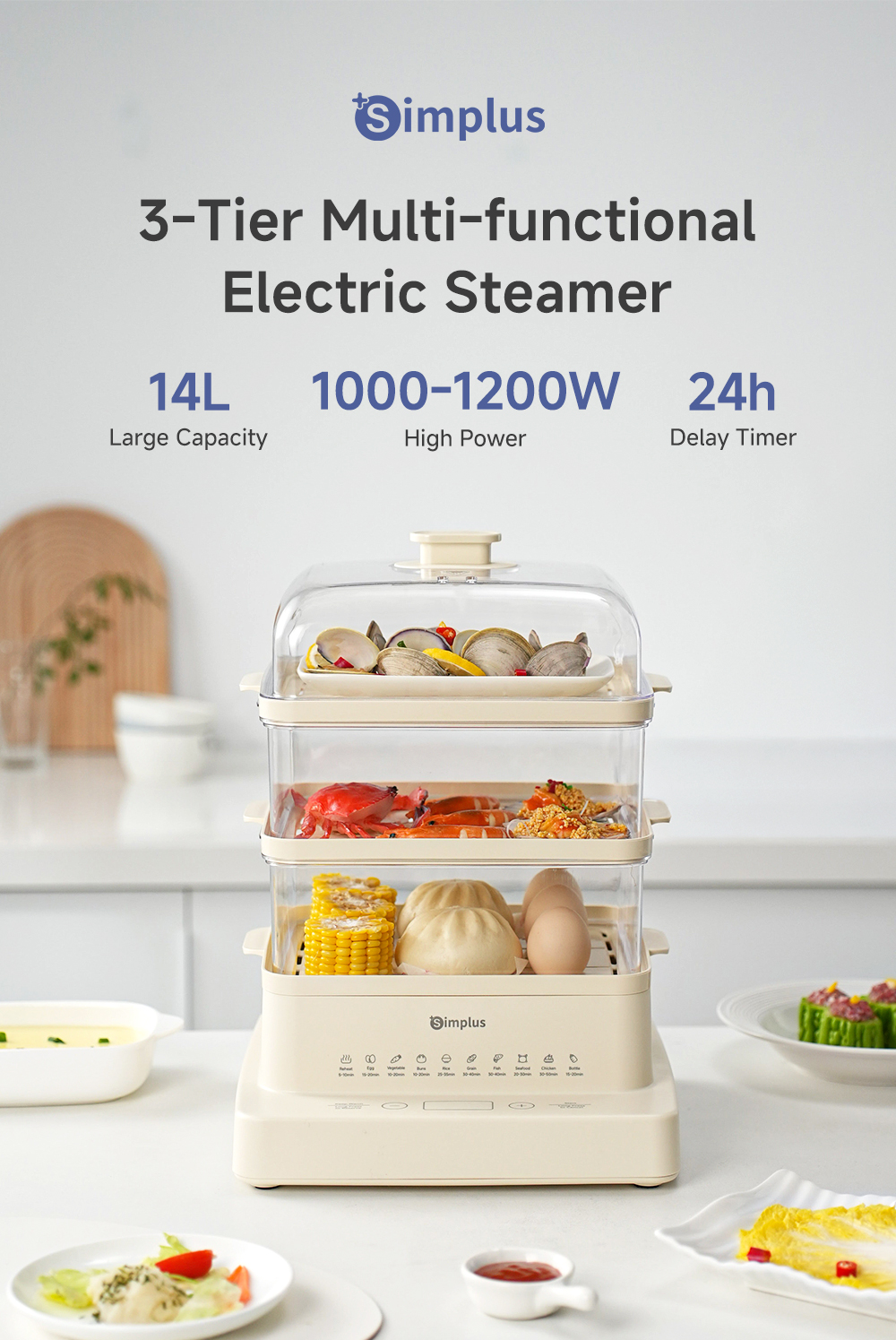 Simplus Electric Food Steamer Multifunction Smart Timer Egg Boiler 3 ...