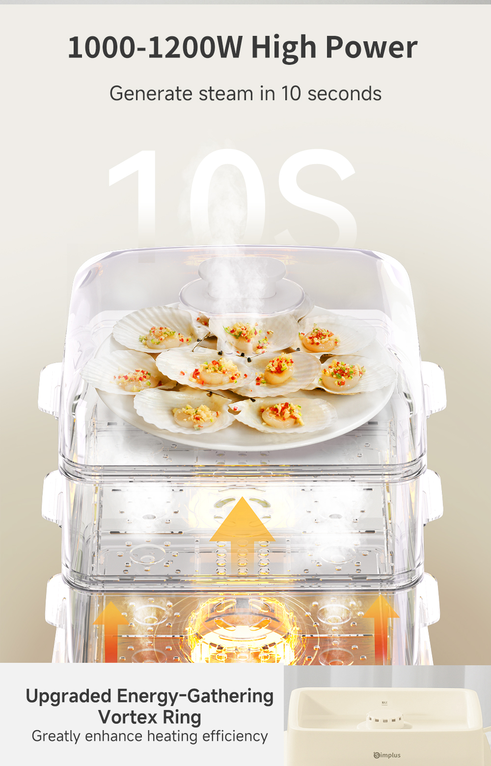 Simplus Electric Food Steamer Multifunction Smart Timer Egg Boiler 3 ...