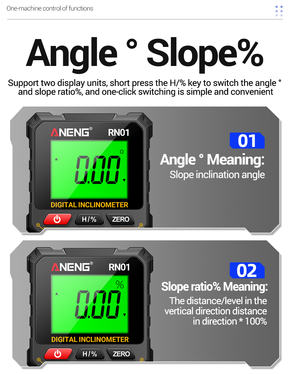 ANENG RN01 Digital Protractor Inclinometer 360 Degree Mini Angle Finder ...