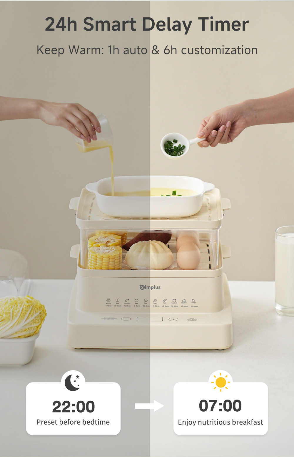 Simplus Electric Food Steamer Multifunction Smart Timer Egg Boiler 3 ...