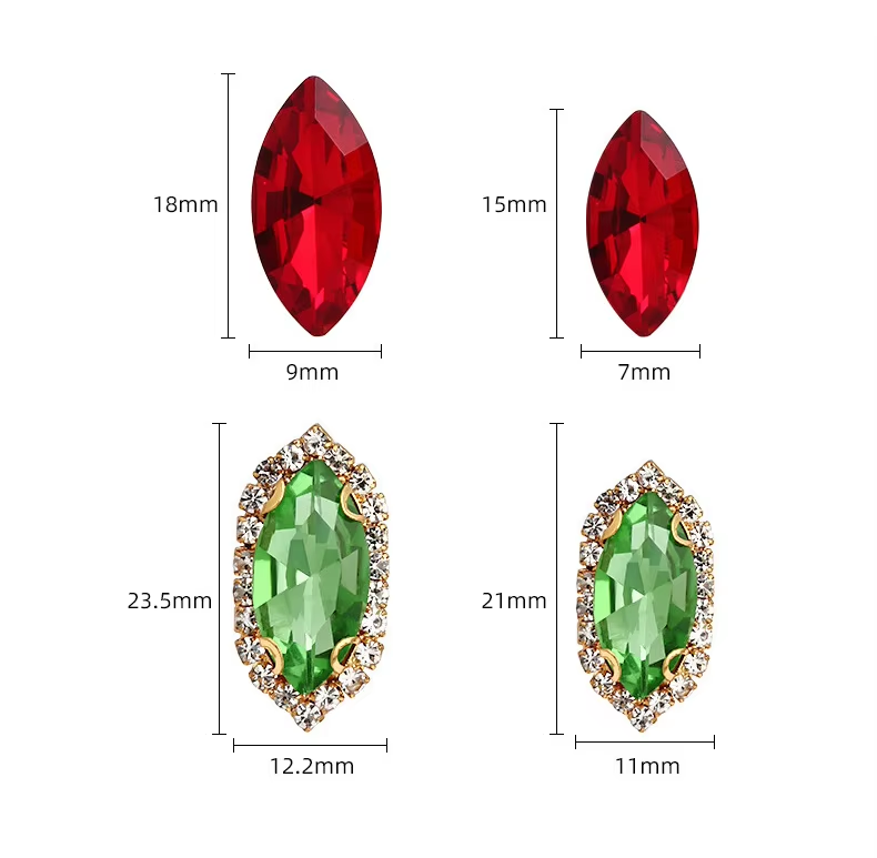 Horse Eye Shape Sew On Crystal Rhinestones with Gold/Silver Crystal Rim ...