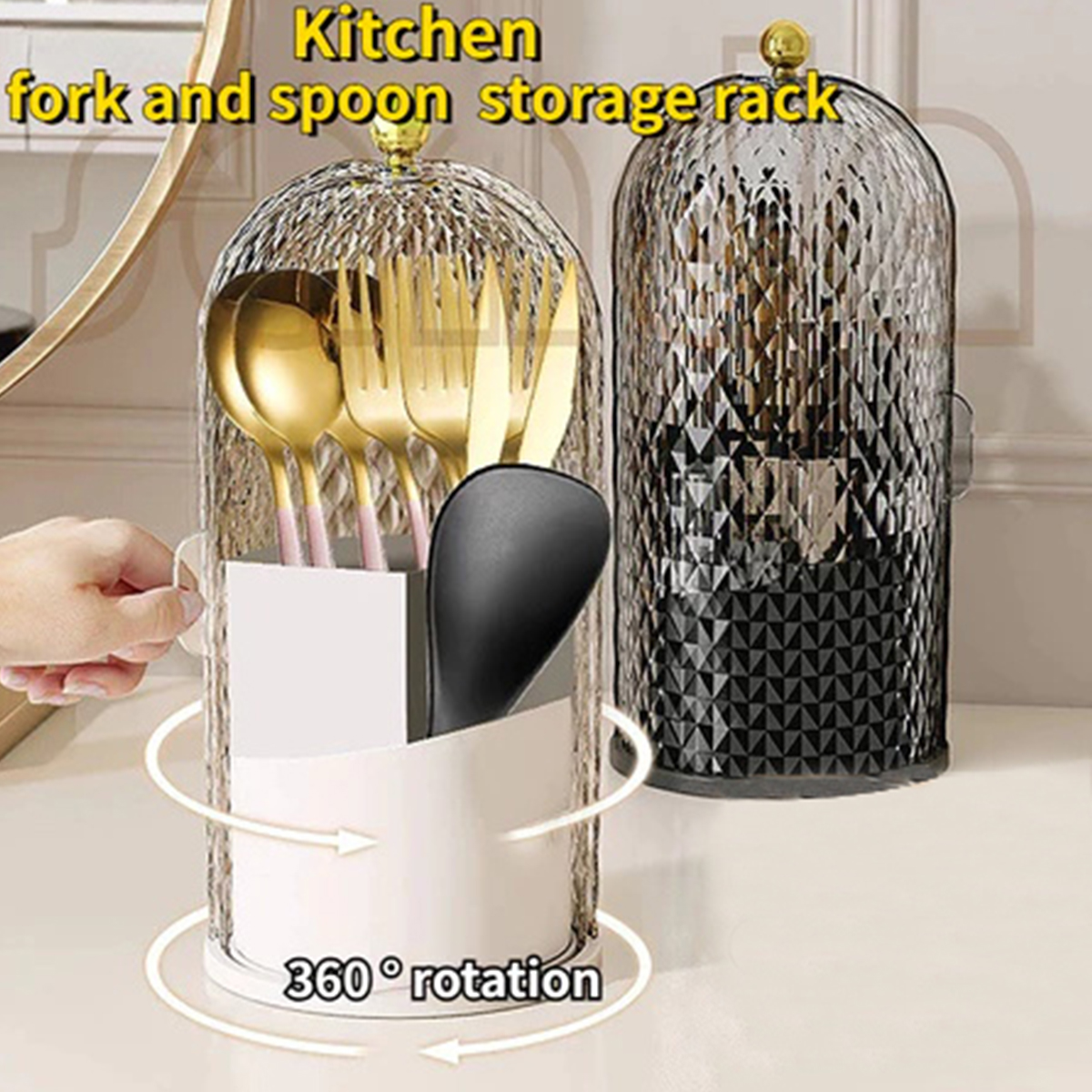 360° Rotating Fork spoon rack Dustproof with lid tube Kitchen Utensils ...