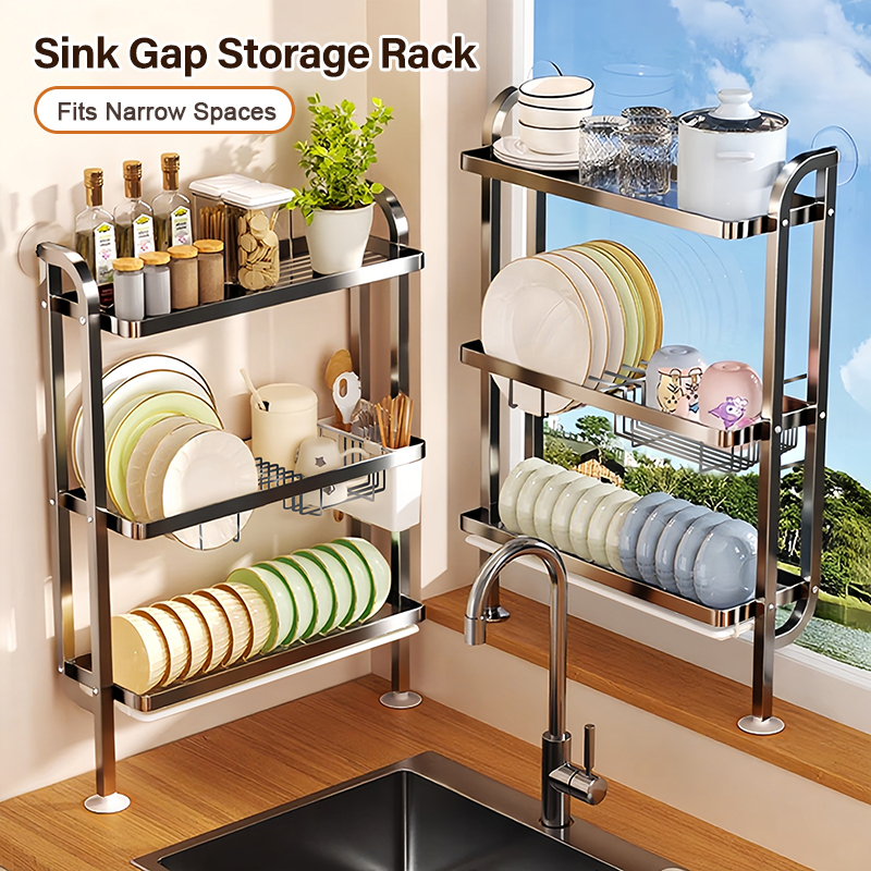 SimpleJoy Stainless Steel Wall Dish Rack with Drainer 3 Tiers Sink Side ...