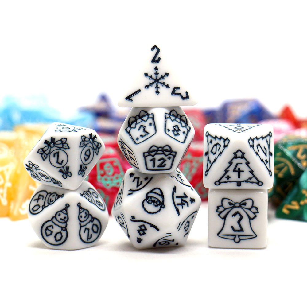 7-PCS Christmas Pattern Dice Set, Multi sided D4 D6 D8 D10 D12 D20 ...