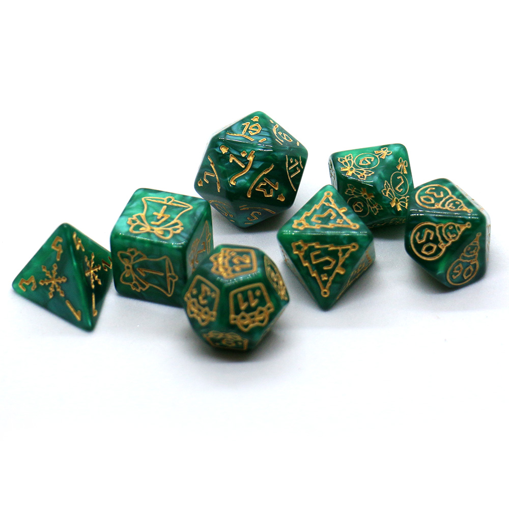 7-PCS Christmas Pattern Dice Set, Multi sided D4 D6 D8 D10 D12 D20 ...