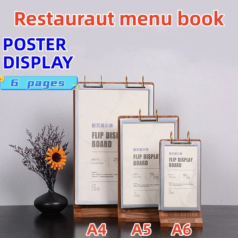 [24-hour delivery]Walnut Flip Table Card pvc Menu Binder Display Stand ...