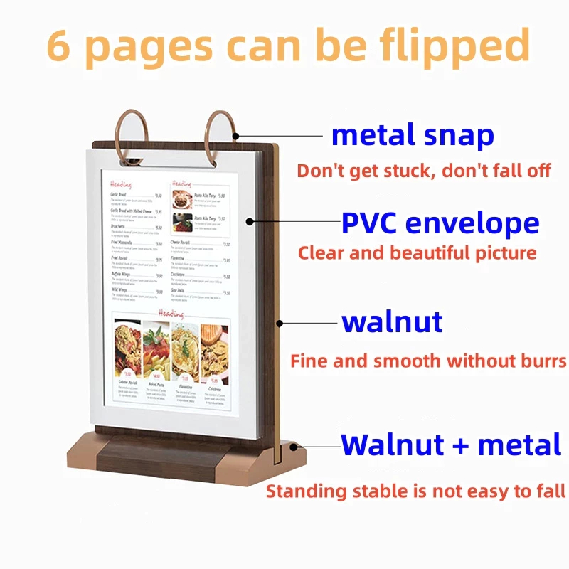 [24-hour delivery]Walnut Flip Table Card pvc Menu Binder Display Stand ...