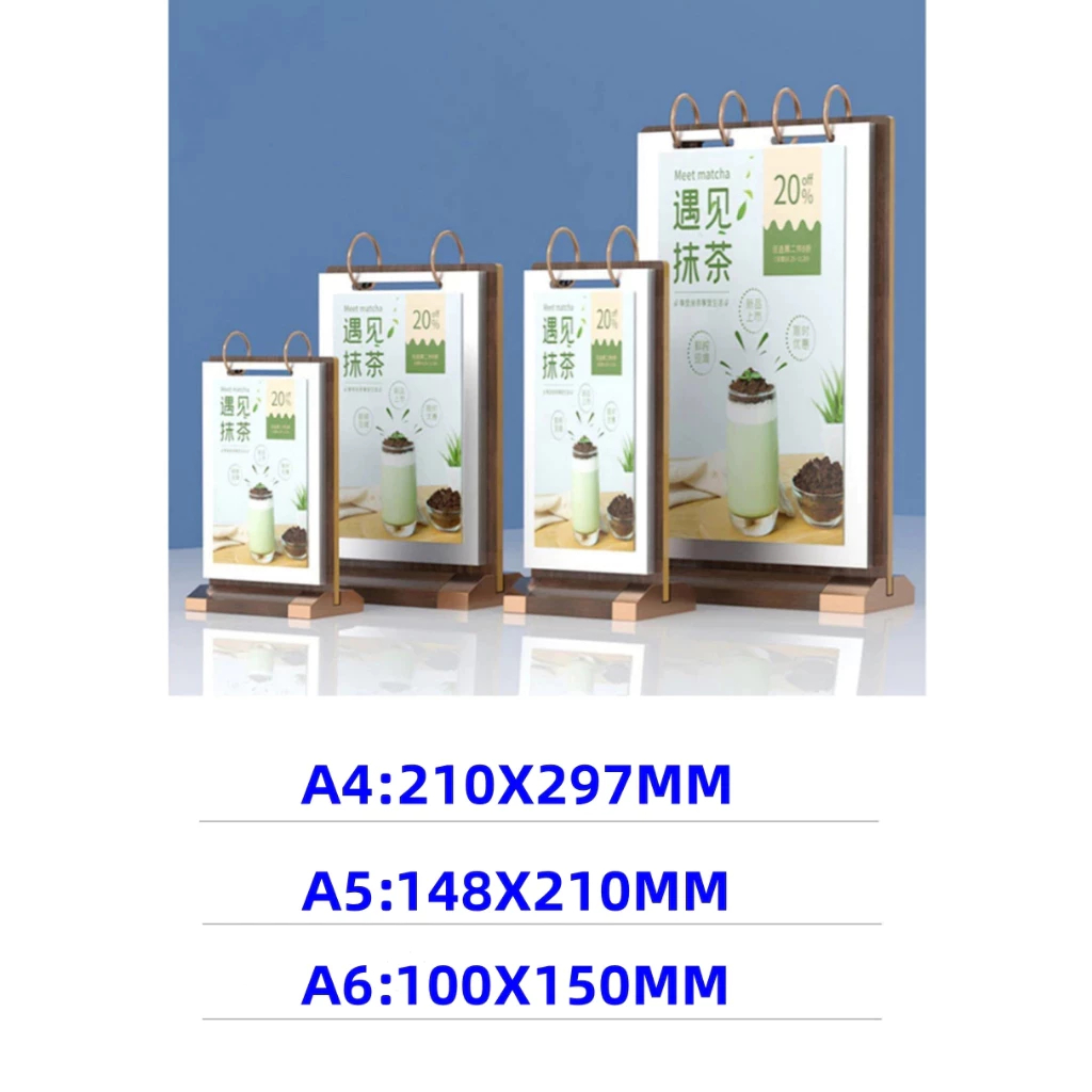 [24-hour delivery]Walnut Flip Table Card pvc Menu Binder Display Stand ...