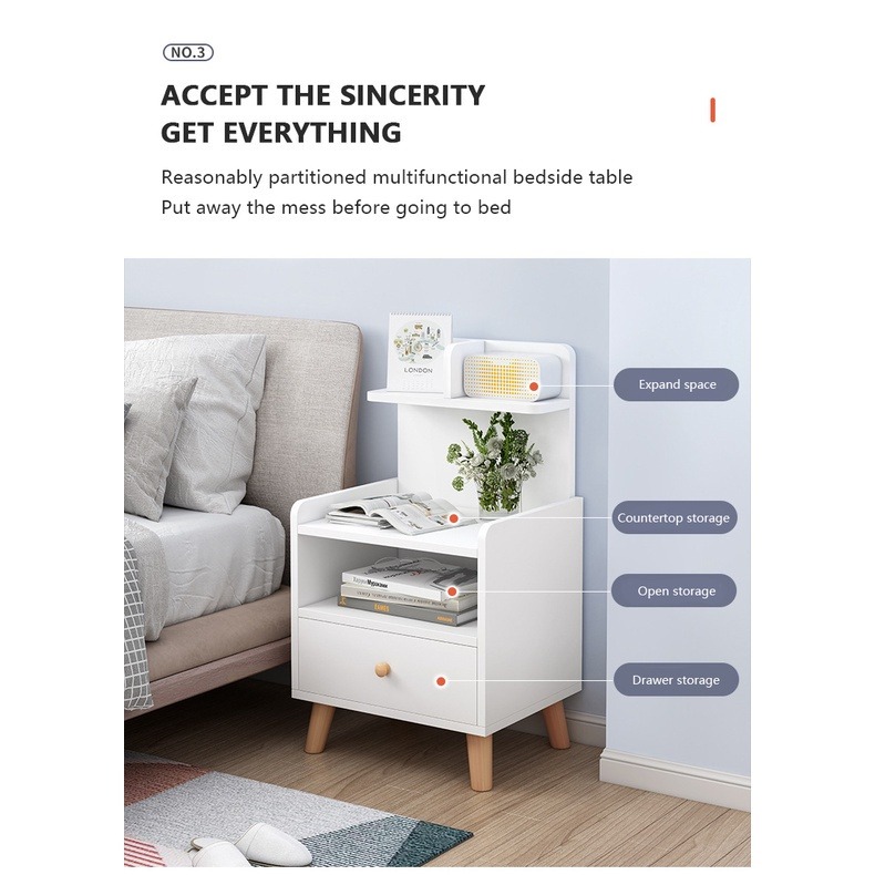 Wooden Bedside Table Wipe Clean Modern Simple Style Bedside Table Side ...